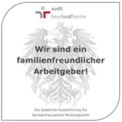 Familie & Beruf - Zertifikat familienfreundlicher Arbeitgeber mit österreichischem Wappen Logo: Familie & Beruf - Zertifikat familienfreundlicher Arbeitgeber mit österreichischem Wappen