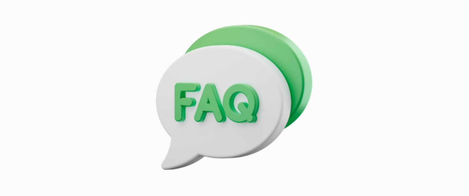 Illustration von 2 Sprechblasen mit 3D-Effekt. Text: FAQ
